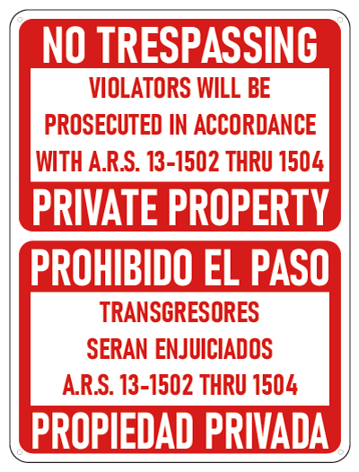 No Trespassing Sign / Private Property Sign - High-Quality 18x24